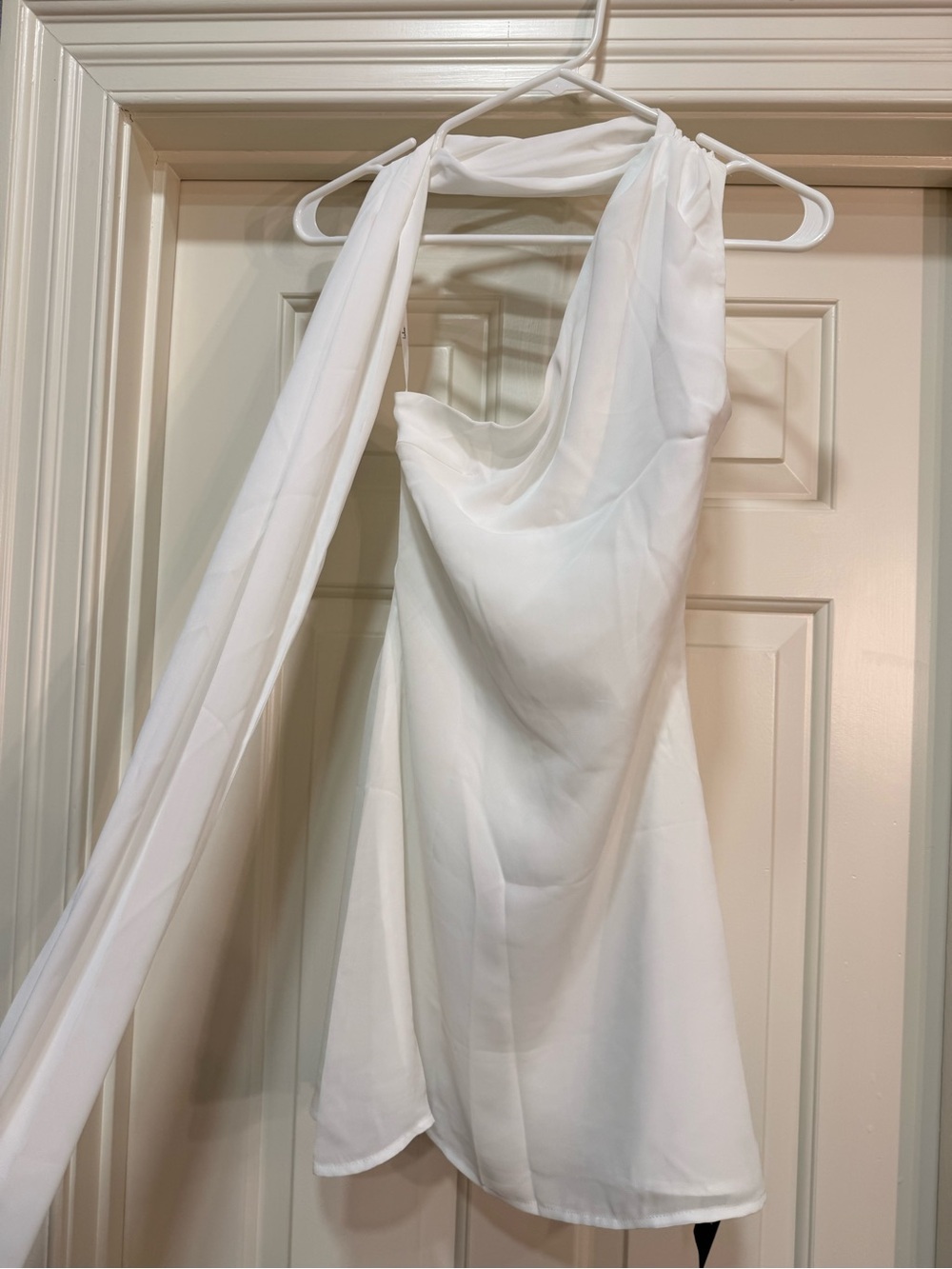 Lulu's White Halter Mini Dress with Draped Front